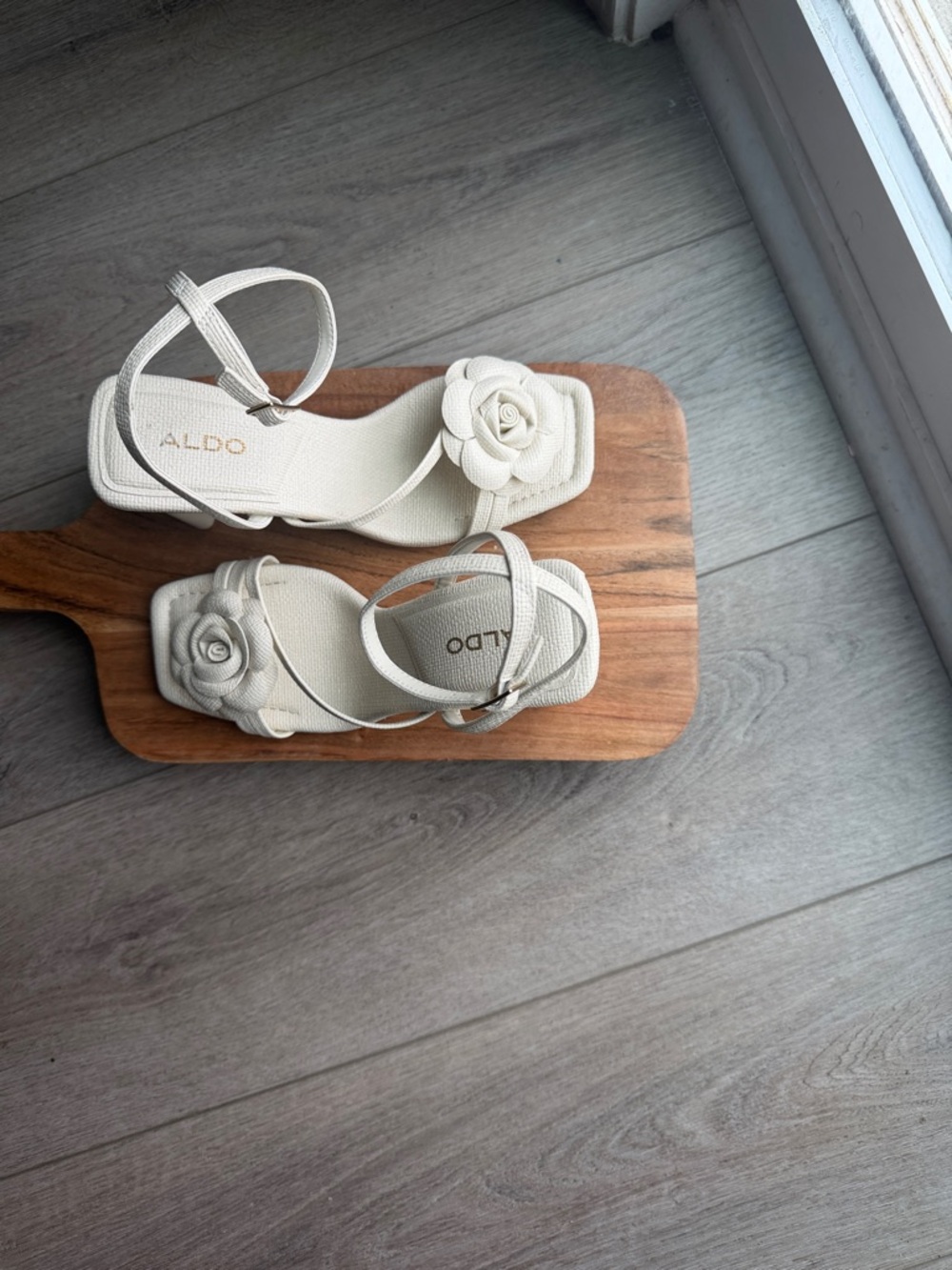 Aldo Cream Floral Square-Toe Strap Sandals